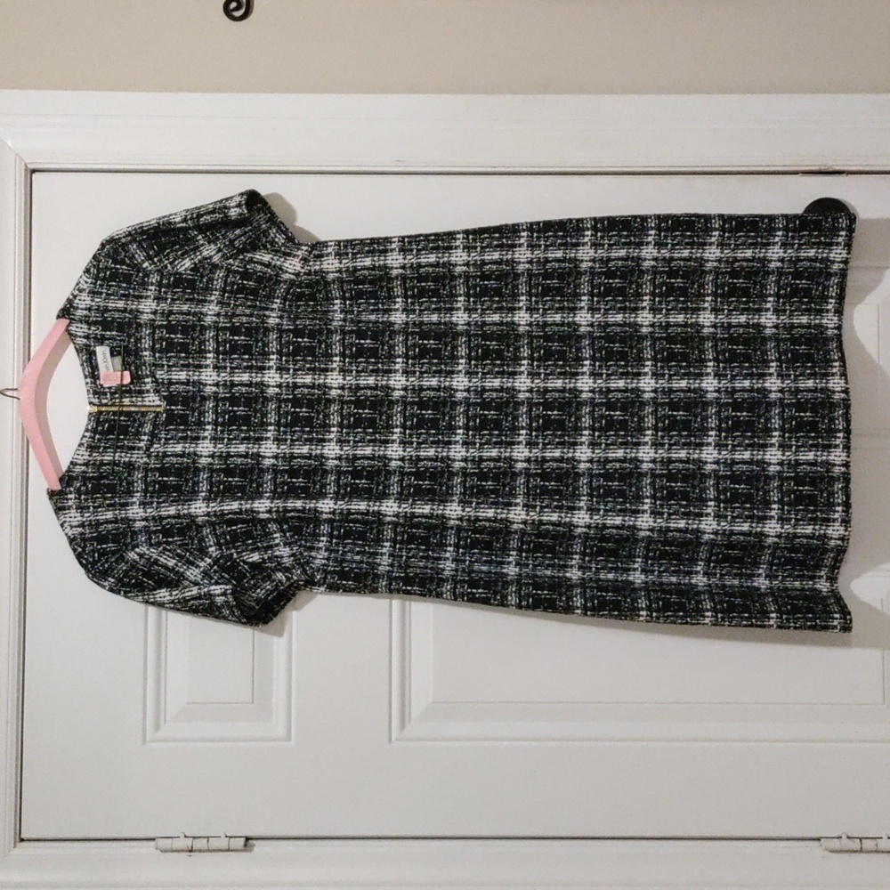 Calvin Klein Tweed Black, White, Classic  Dress Visible Gold Zip